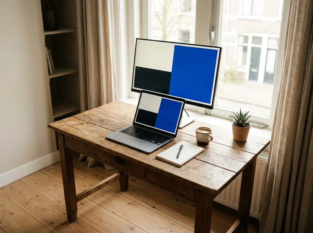 Werkplek van NJ Websites met een websiteontwerp op het scherm